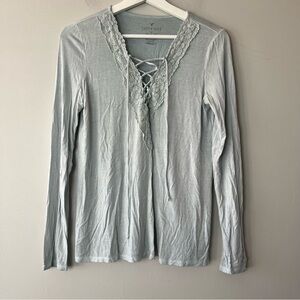 American Eagle Outfitters Soft & Sexy Lace Up V-Neck Long Sleeve Top Med